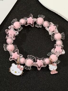 Hello Kitty Beaded Charm Bracelet Pink Cute Kawaii Gift Idea